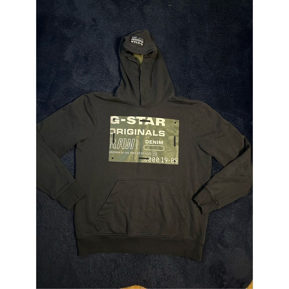 G Star Raw Pull Over Hoodie Mens Large Black Front Graphic B9